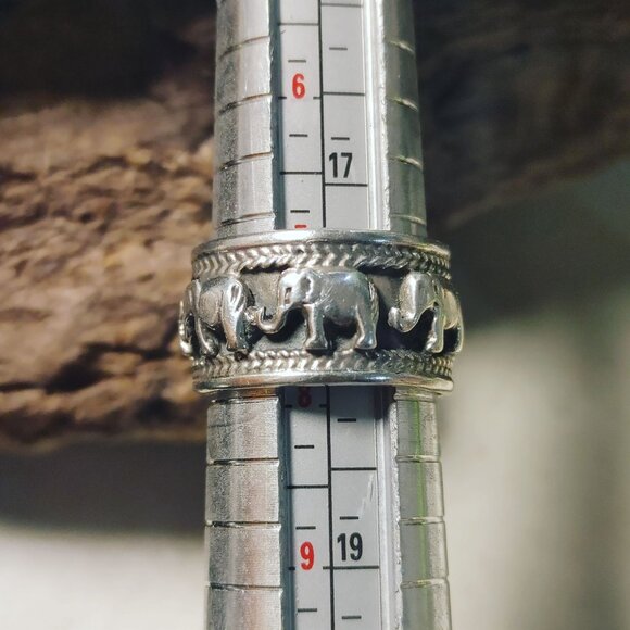 Elephant Band Sterling Silver 925 Ring Hinduism Feng Shui Luck Wisdom Strength - Picture 4 of 10